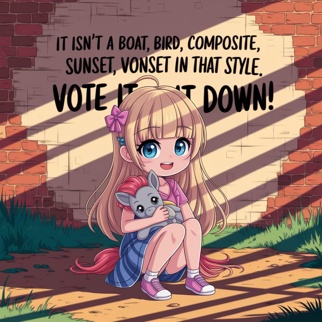 Whimsical Manga Girl Sits in Front of Graffiti Wall in Vibra...