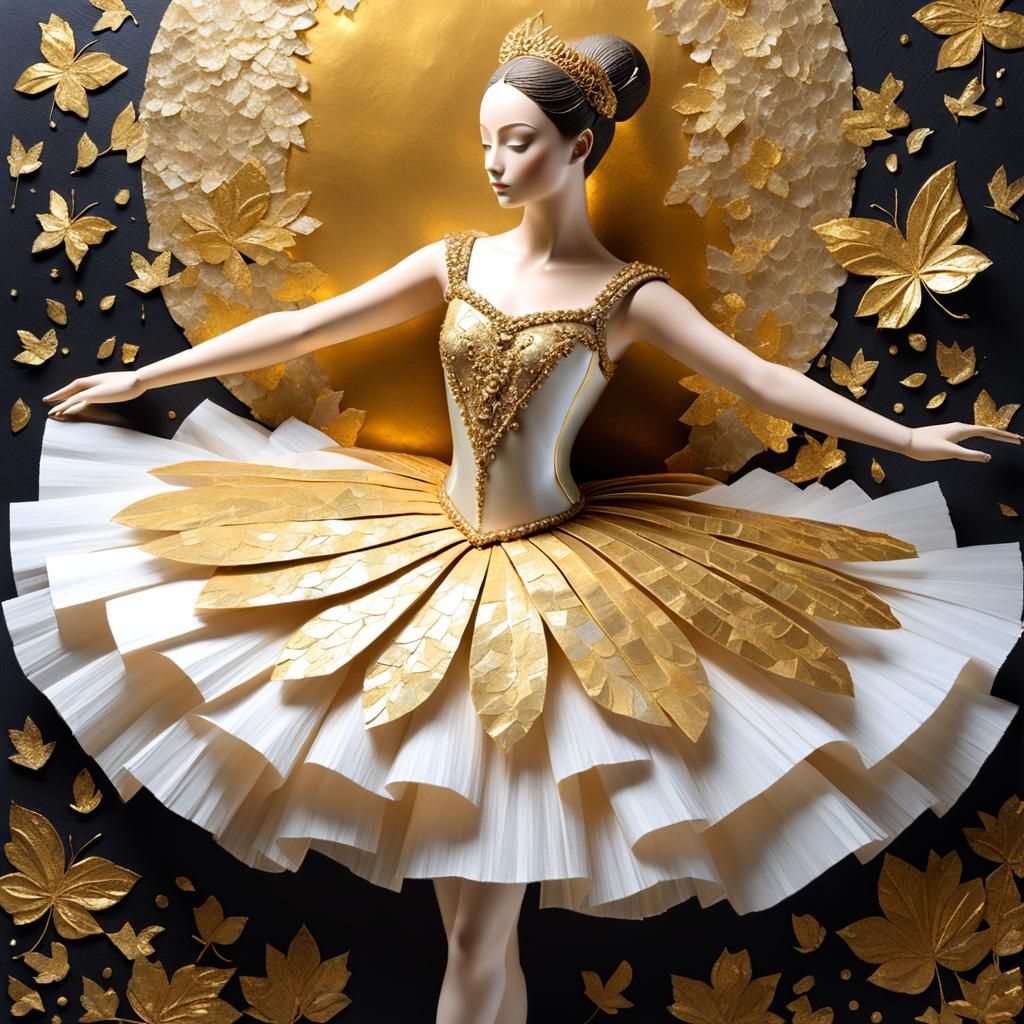 Gold Leaf Paper Mache Ballerina Mixed Media Art