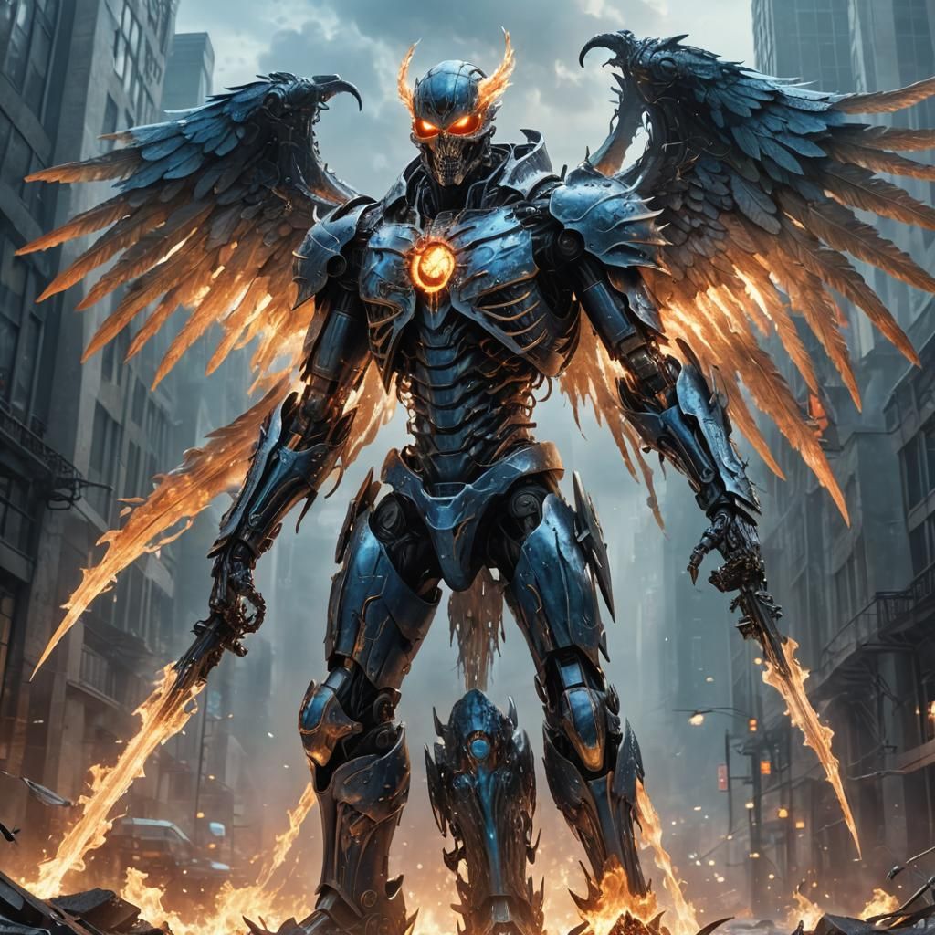 Winged Cyberpunk Warrior in Fantasy Art Style