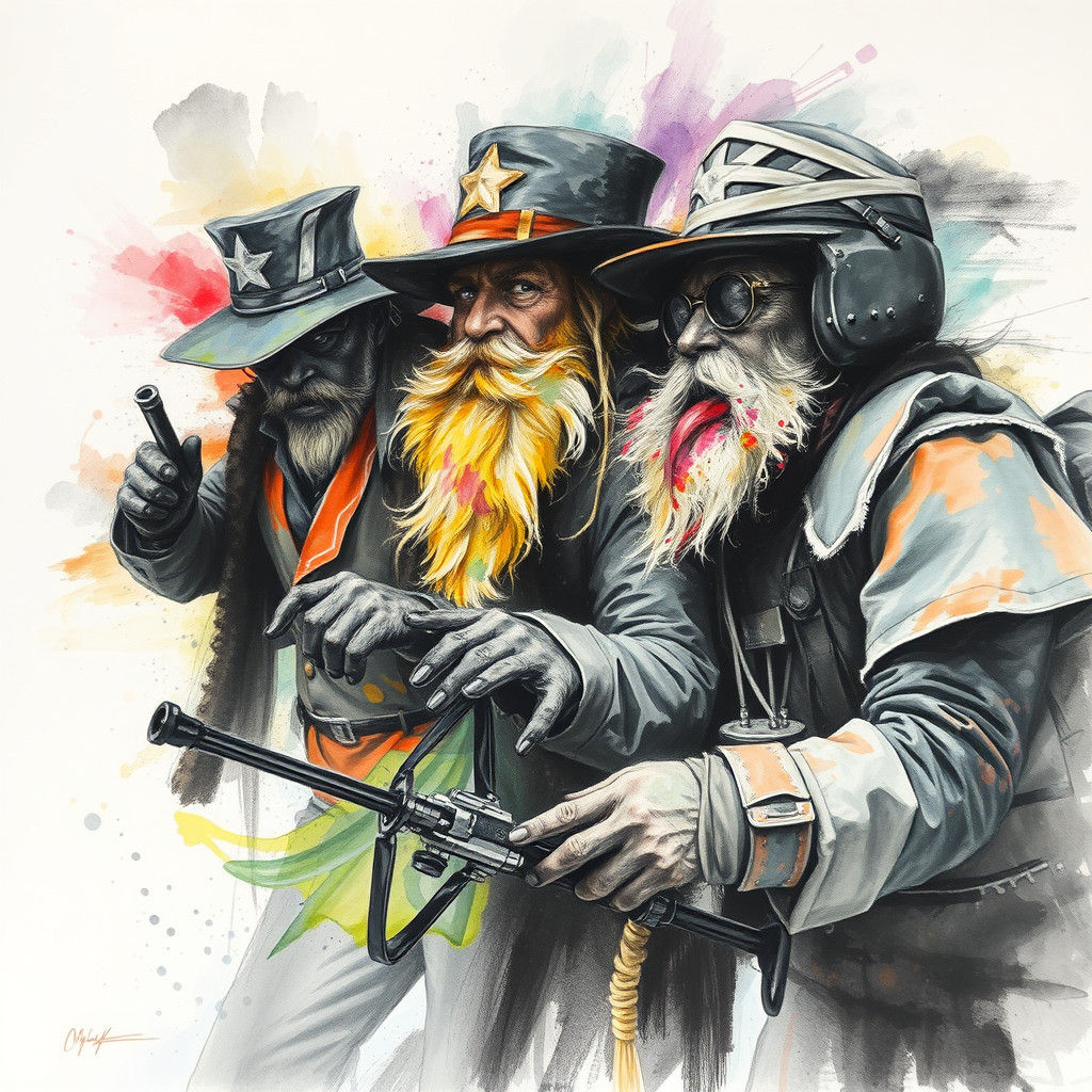 Expressionist Charlatans Plotting Adventure in Ink Wash