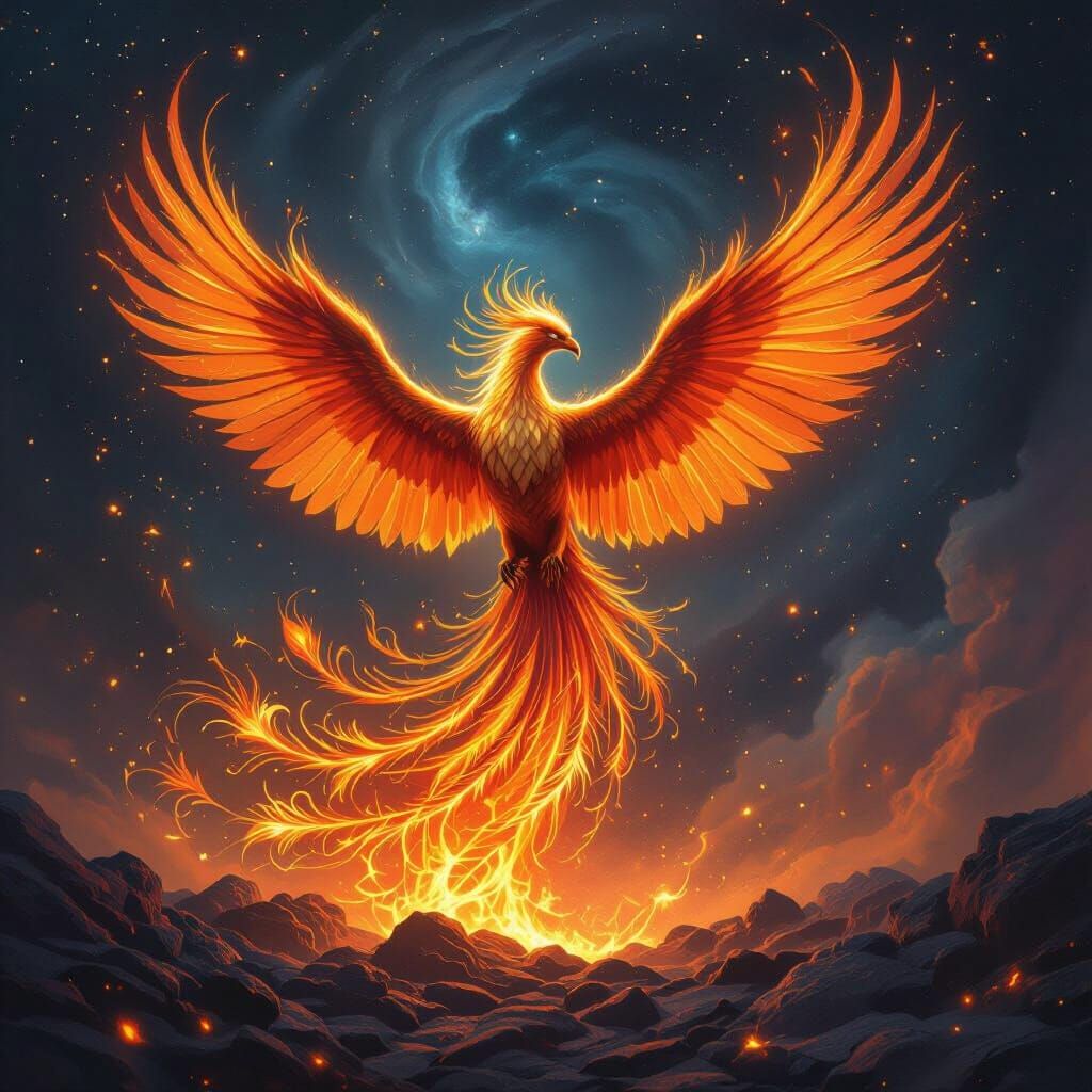 Majestic Phoenix Rises From Cosmic Embers