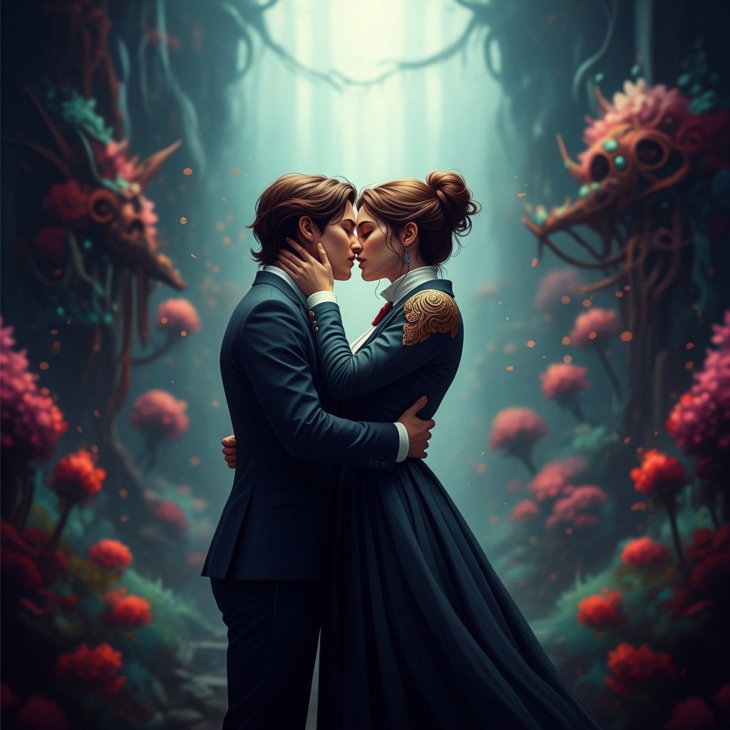 Passionate Kiss in a Fantastical Setting