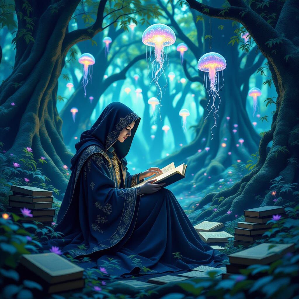 Bioluminescent Forest Scene in Dark Fantasy Style