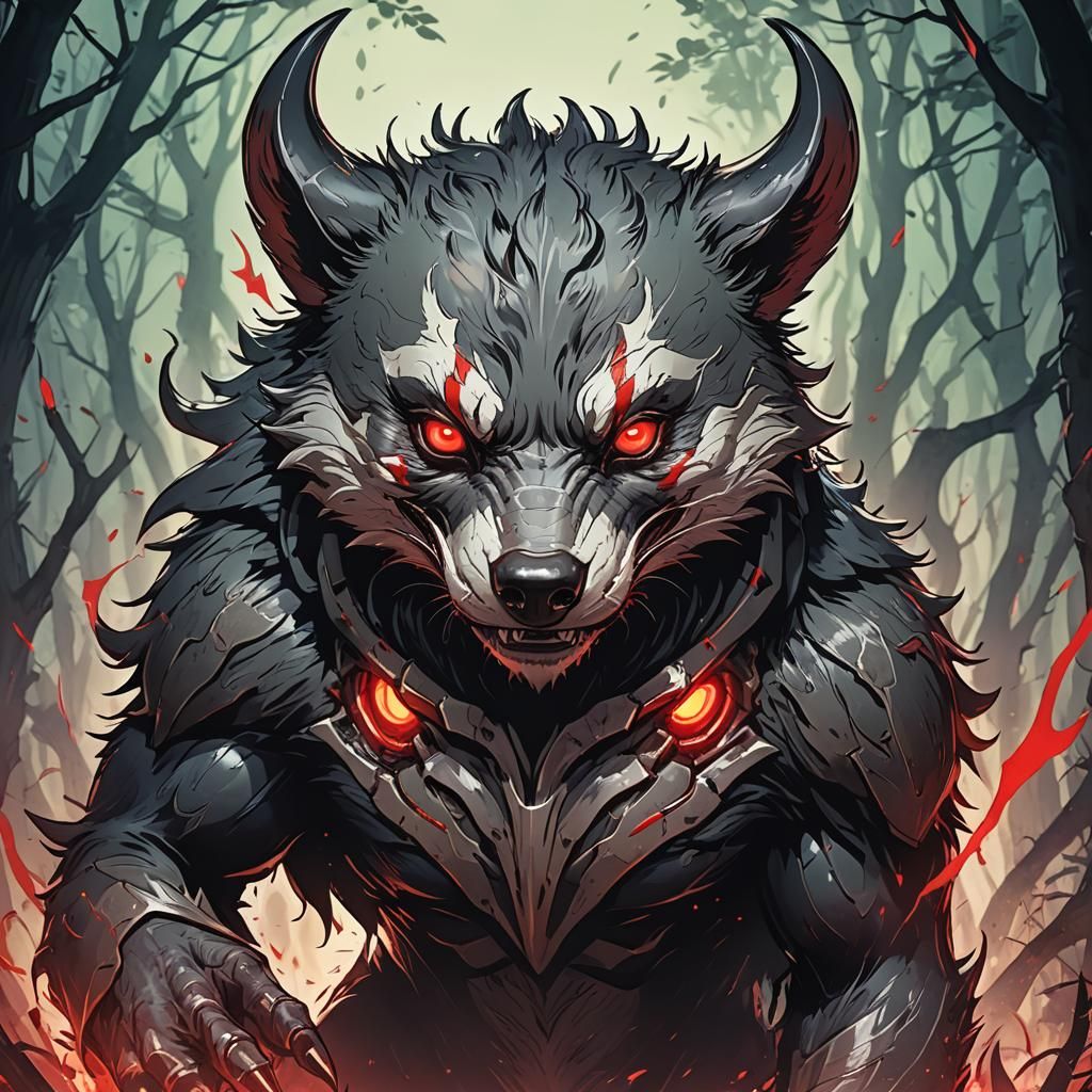 Anime Badger Demon with Glowing Eyes