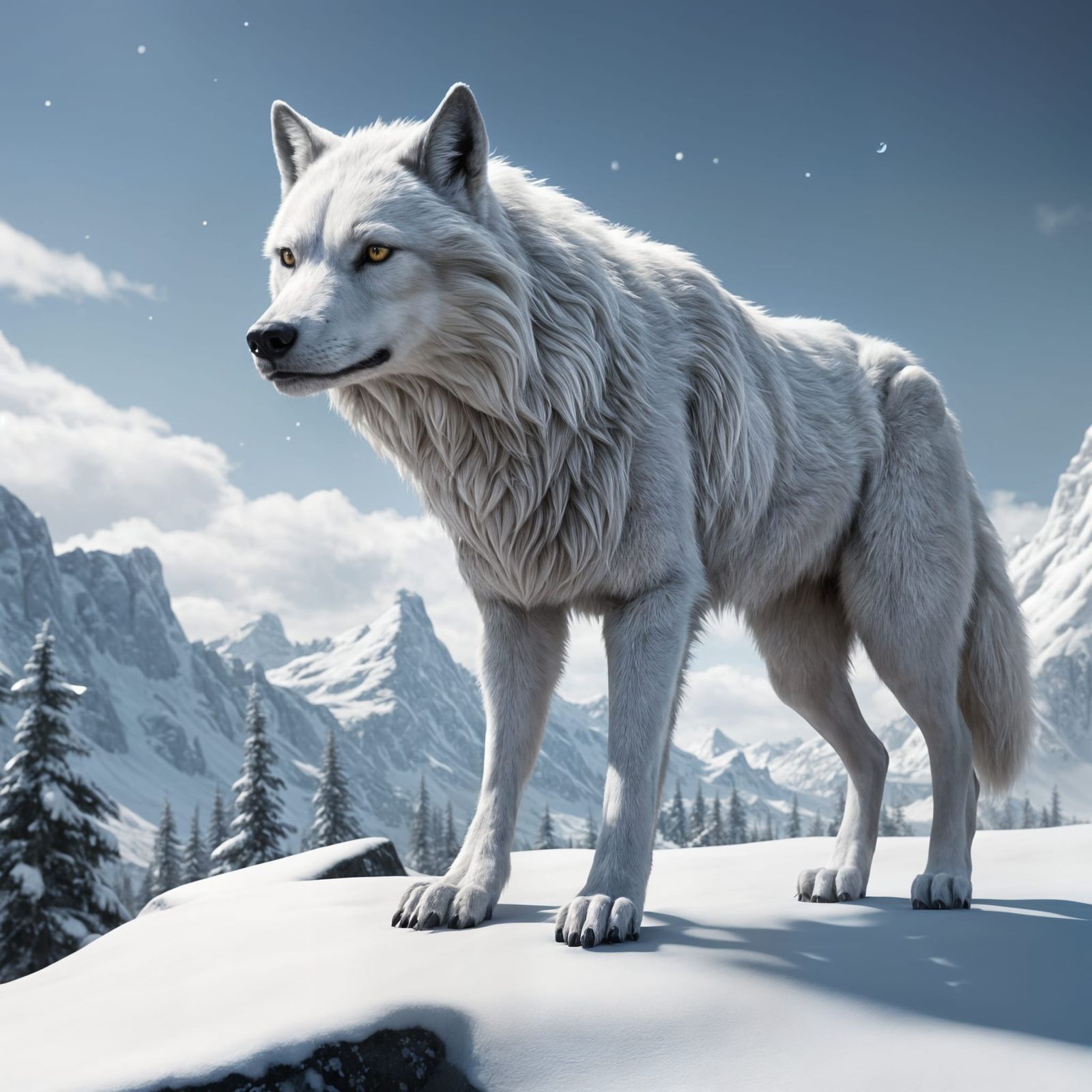 Ethereal White She-Wolf in 8K HDR Cinematic Style