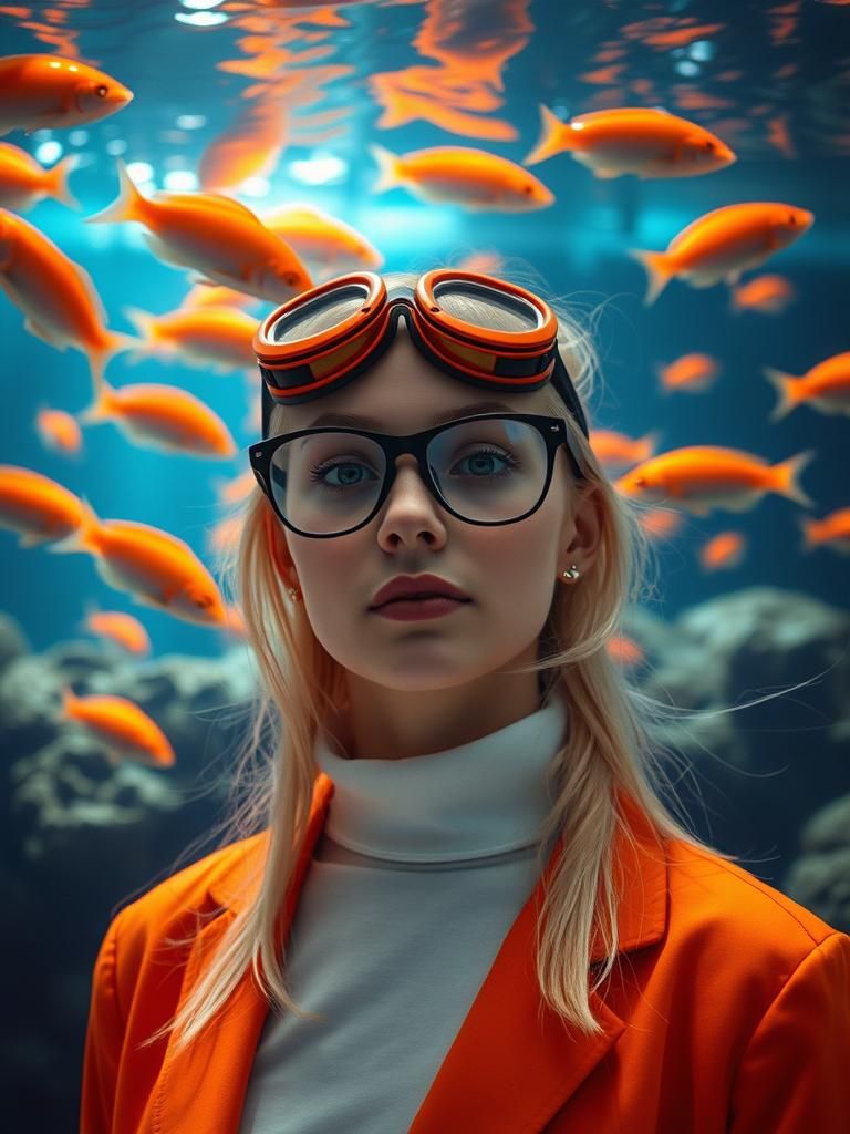 Girl Under Aquarium in Pop Art Style