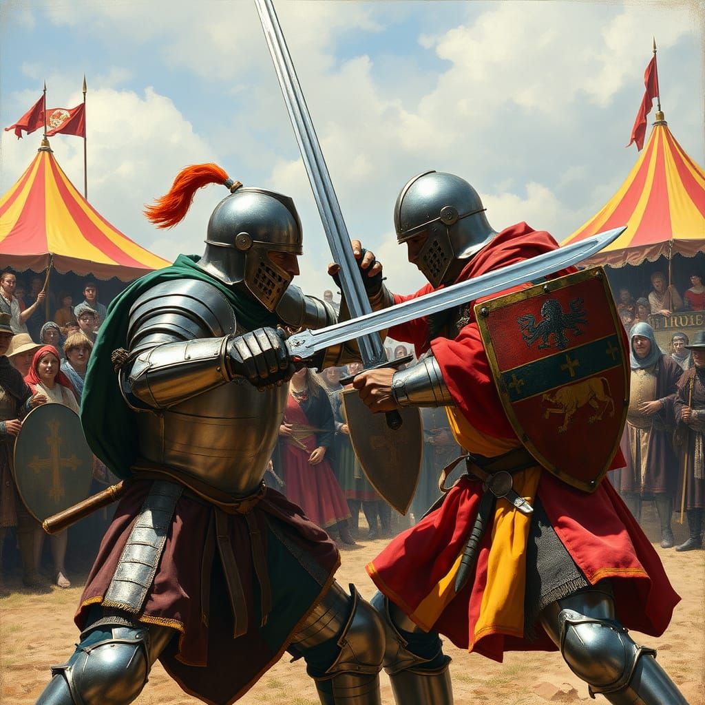 Medieval Knights Clash in a Sun-Drenched Tournament Field