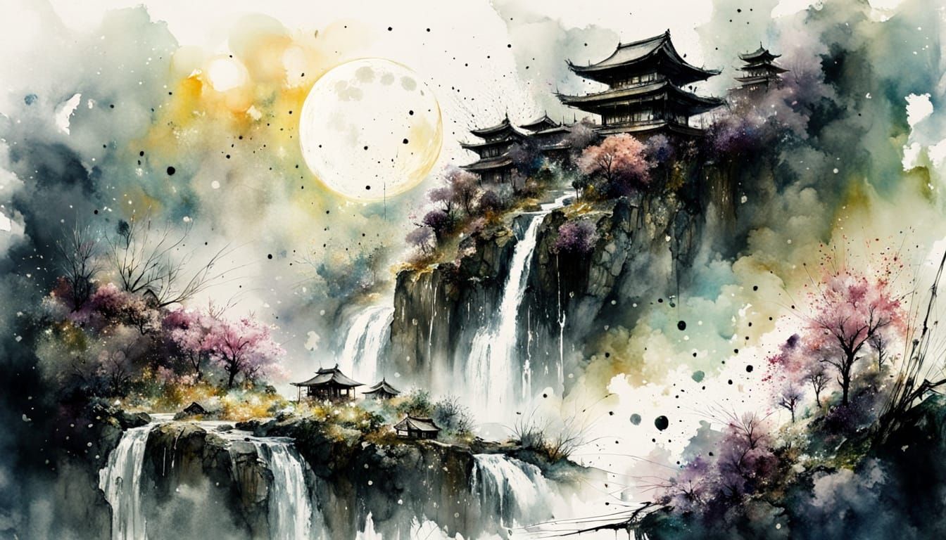 Ink Waterfall Village on Japanese Mountain in Summer