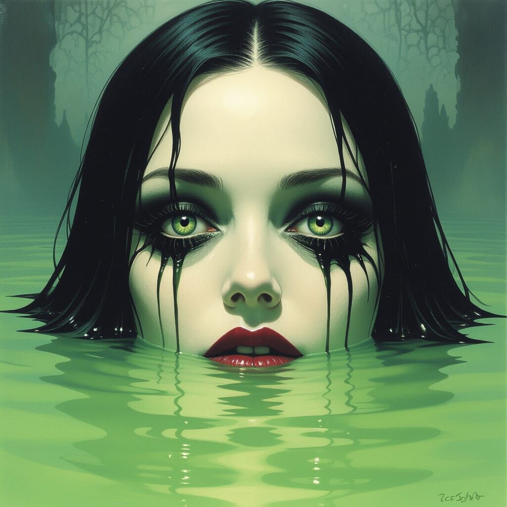 Eyes Floating in a Murky Sea in Gothic Horror Style