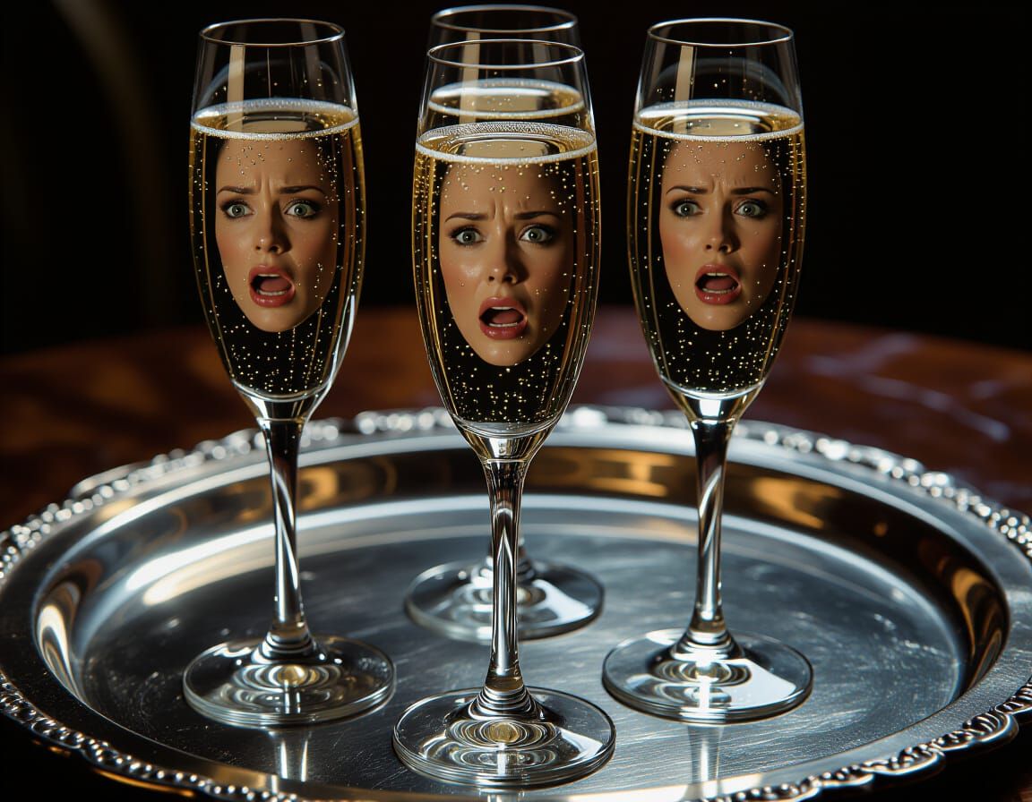 Unsettling Horror in Champagne Bubbles Macro Shot