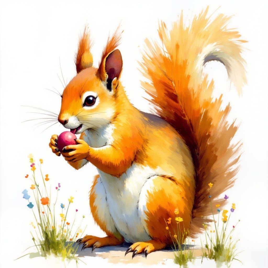 Squirrel in a Vibrant Watercolor Landscape