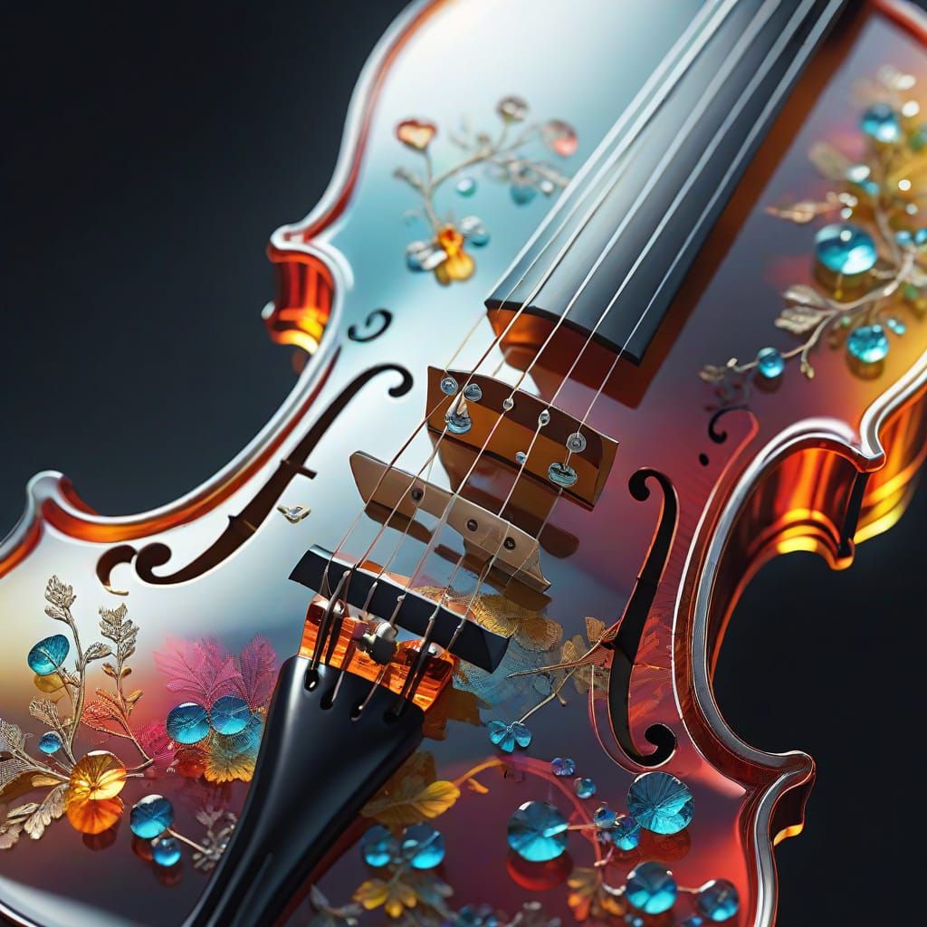 Spectacular Close-up of a Glass Violin in Hyper-realistic Di...