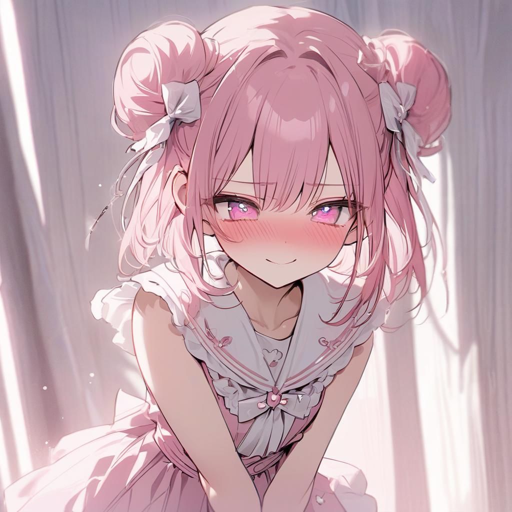 Anime Girl with Pink Hair and Sailor Dress