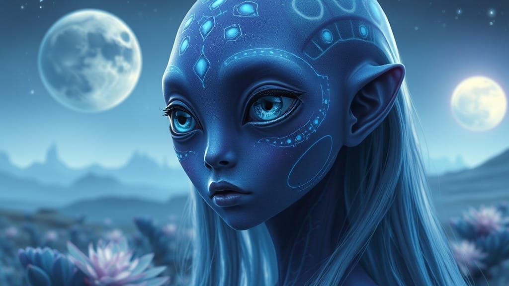 Surreal, Cinematic Alien Girl in a Serene, Otherworldly Land...