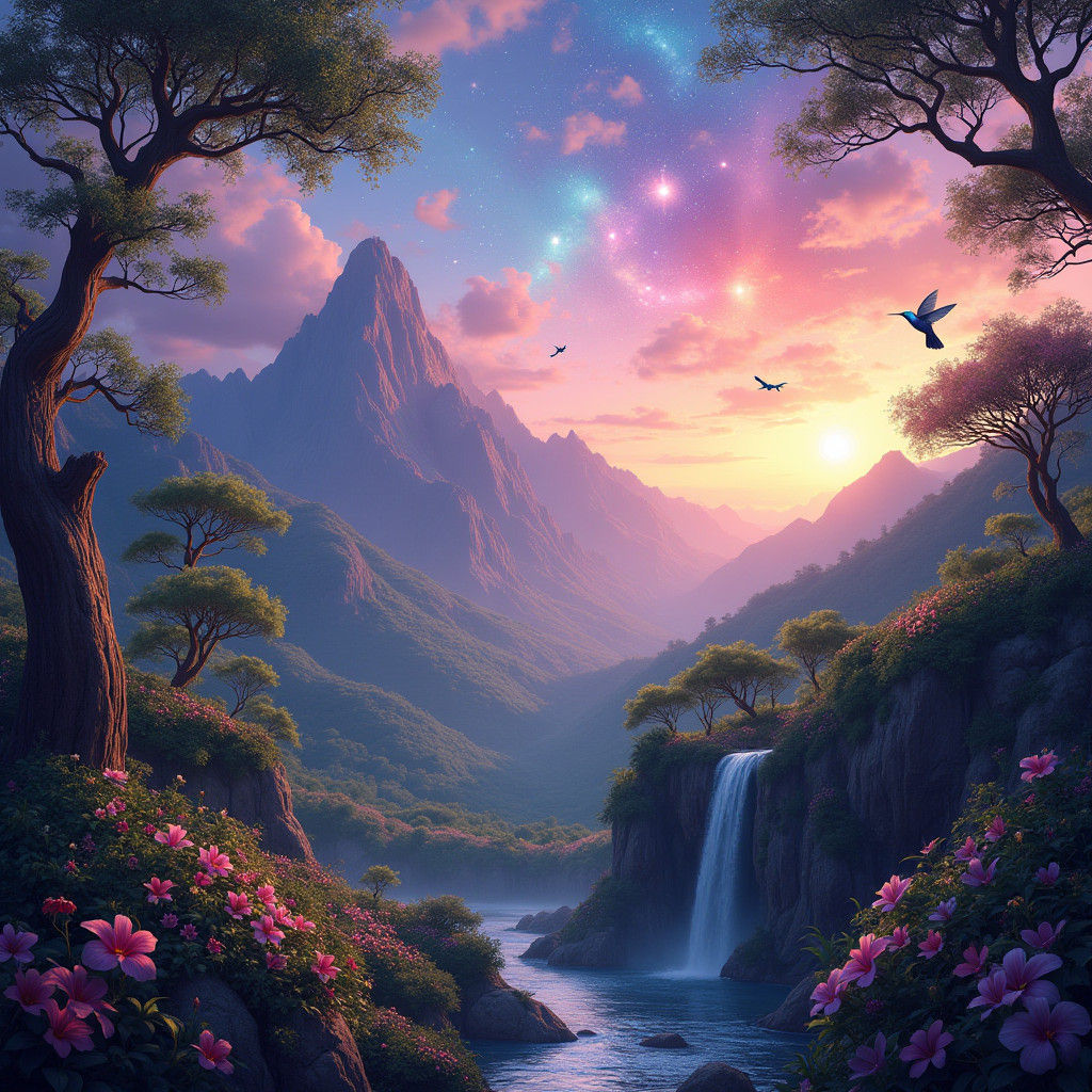 Paradise Mountain Range at Sunset: A Matte Painting