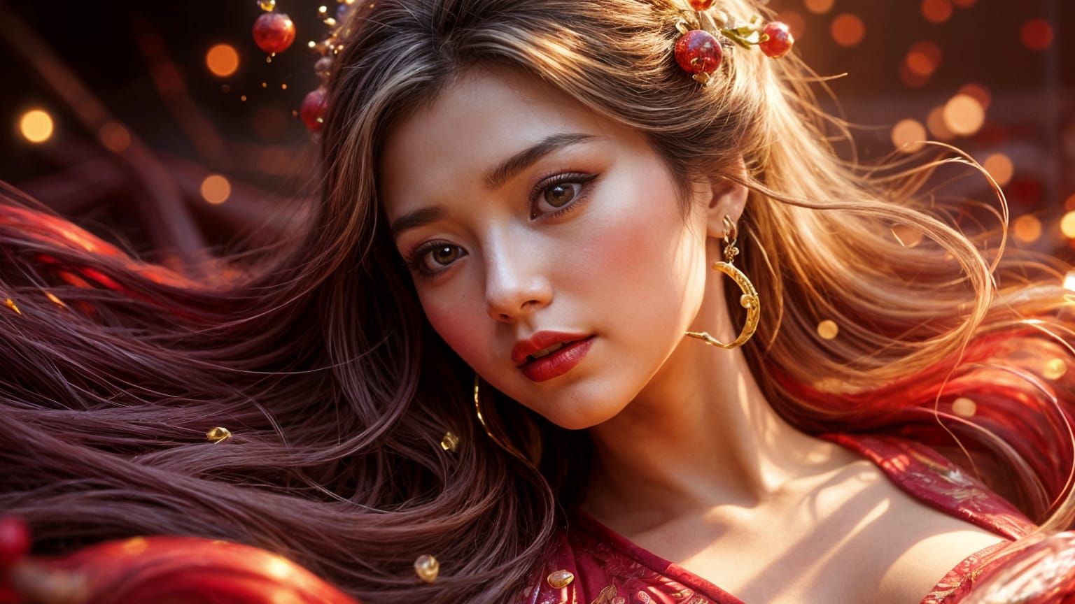 Chinese Woman Painting in Cosmic River