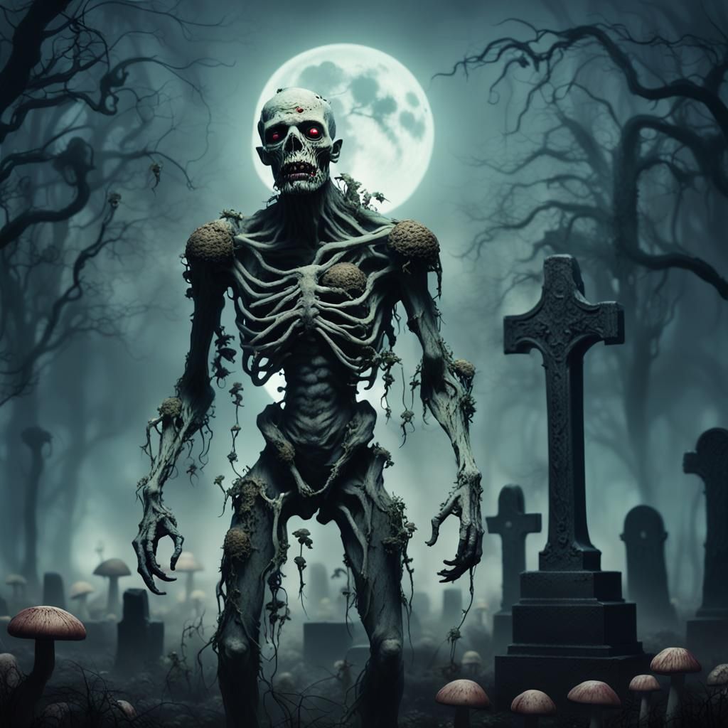 Gothic Zombie Horror Concept Art in Graveyard