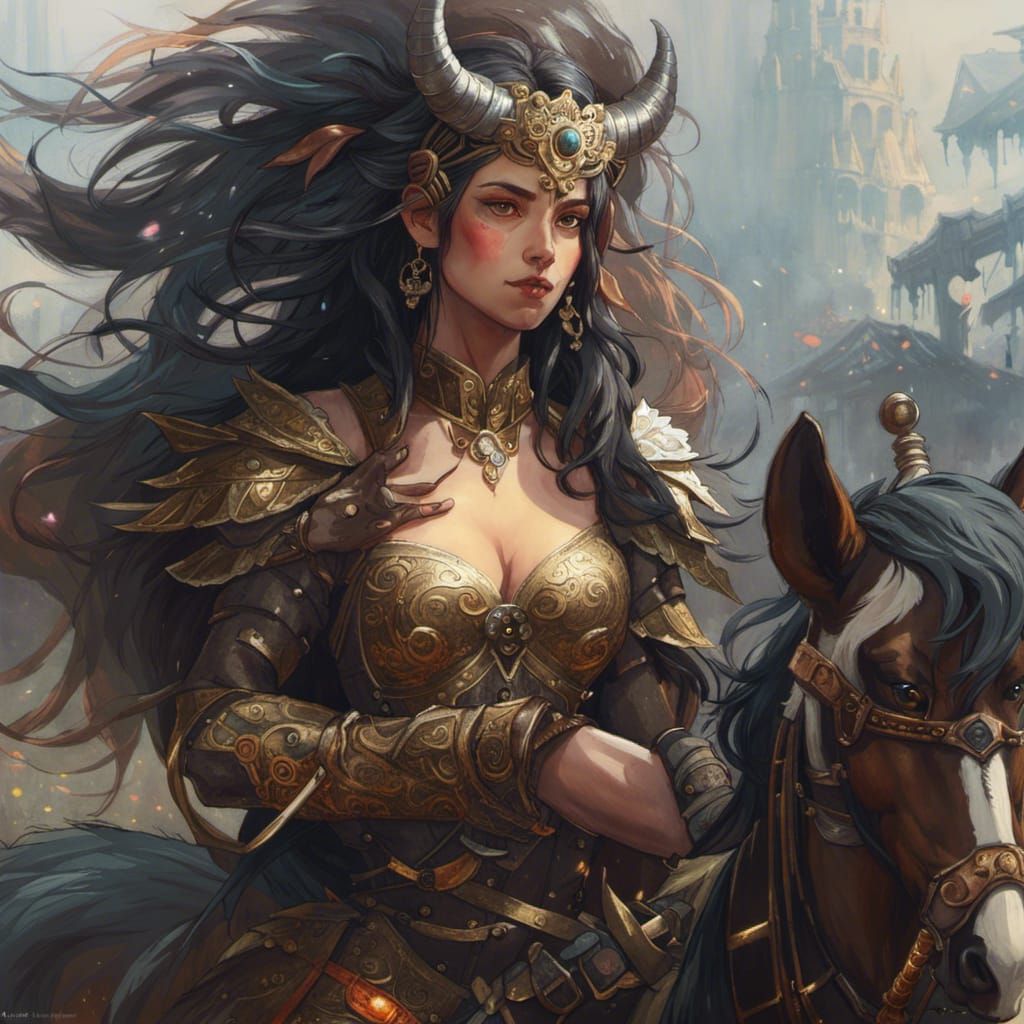 Beautiful Dark Fantasy Centaur Portrait in Watercolor