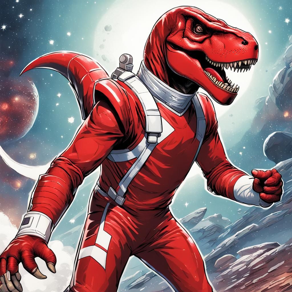 Red Anthro T-Rex as Comic Book Hero