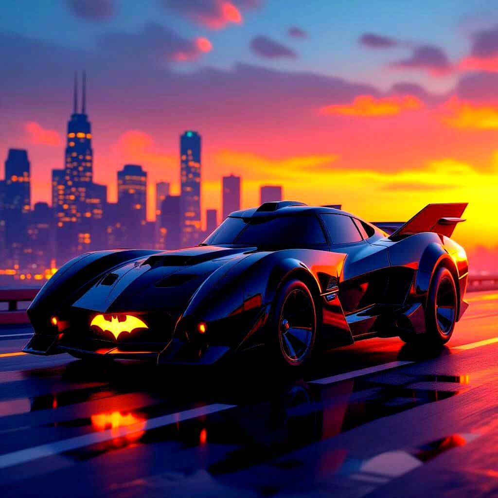 Batmobile as Autobot in Digital Art Style