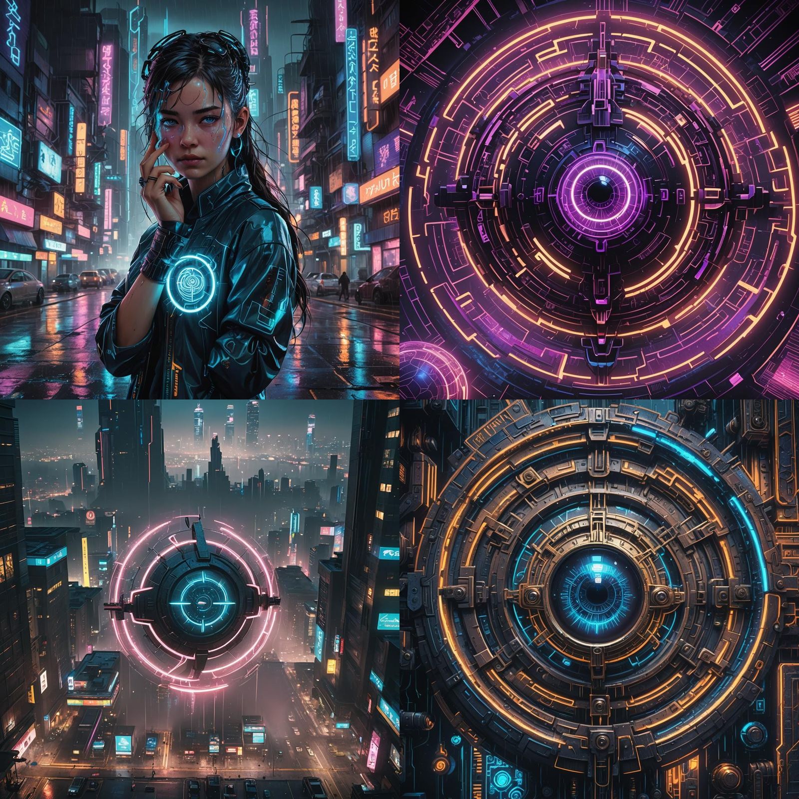 Cyberpunk Eye Amidst Neon Cityscape