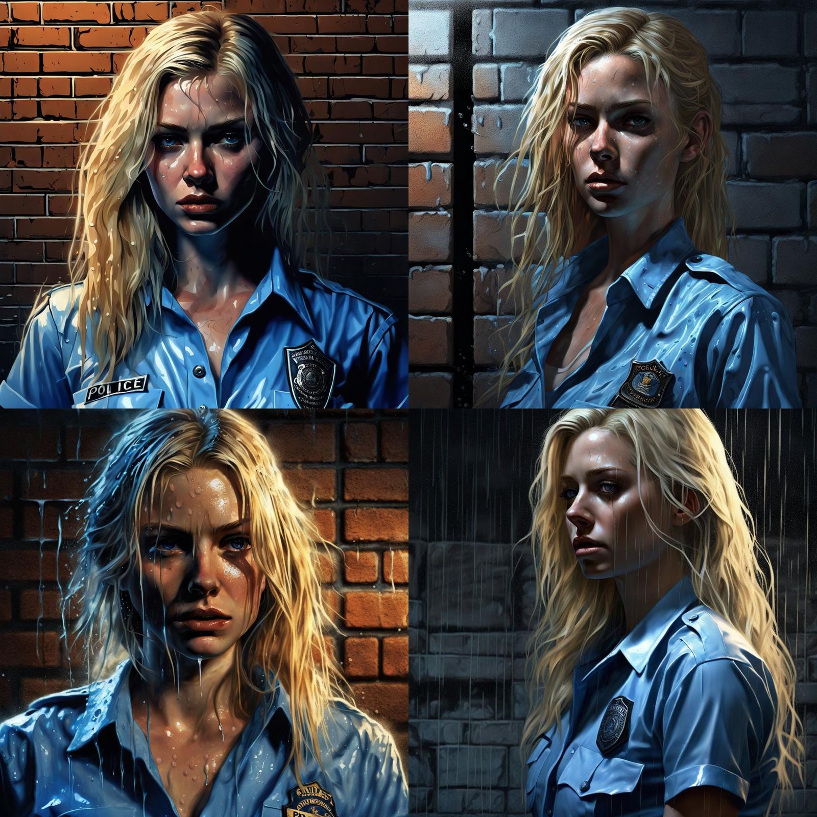 Blonde Woman in Jail Cell at Night