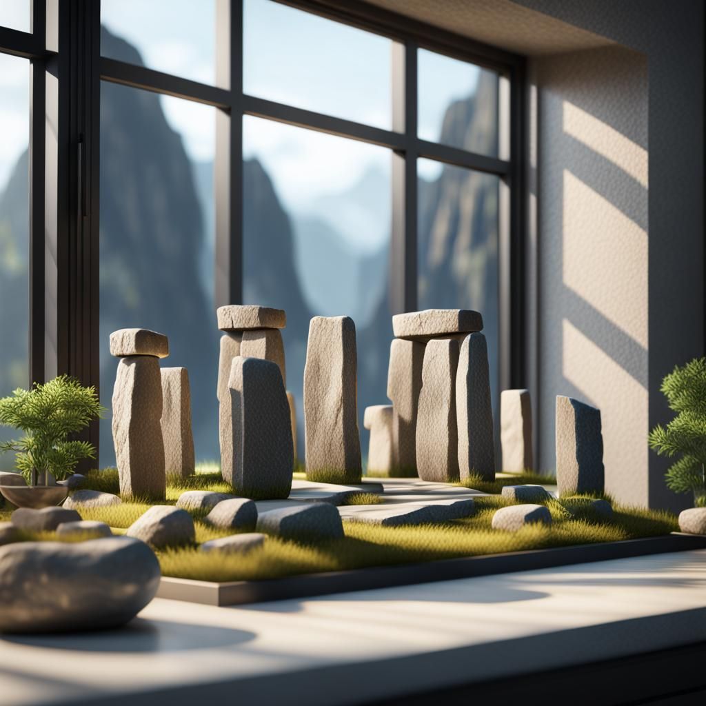 Miniature Stonehenge Model on Window Sill