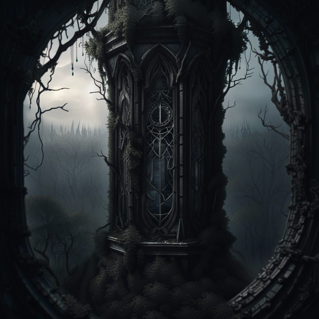 Eerie Tower View Through Cracked Window