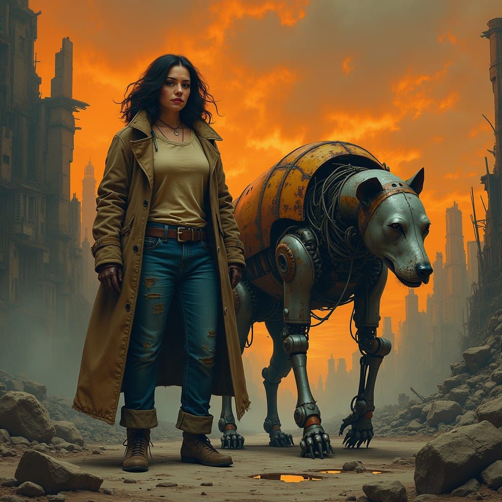 A Resilient Survivor Stands Amidst Post-Apocalyptic Ruins in...