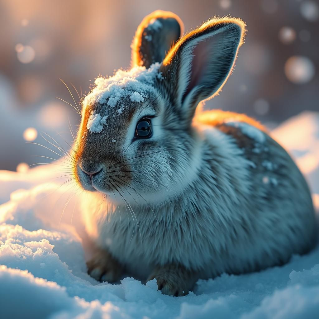 Snowy Bunny in Hyperrealistic Splash Art