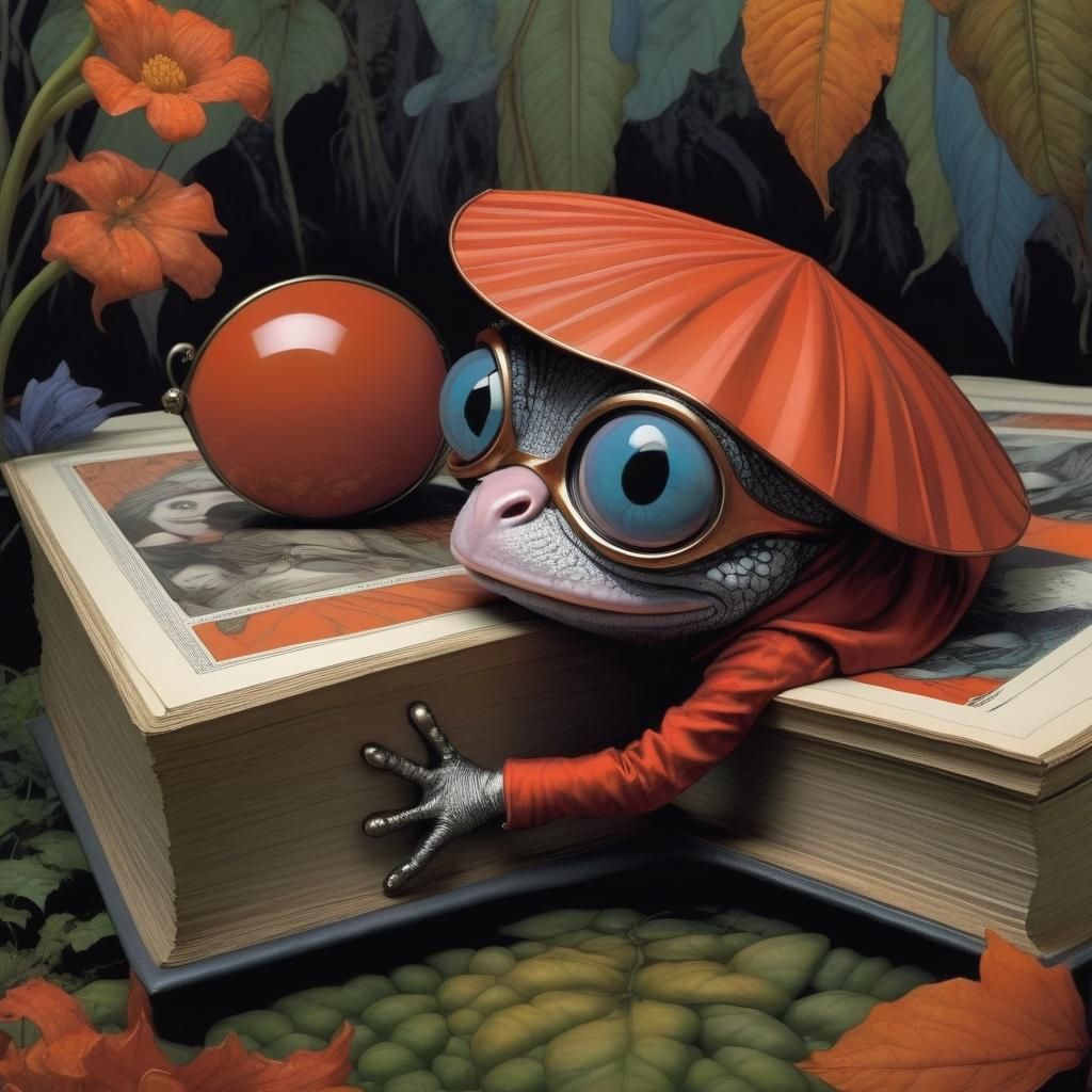 Surreal Amphibian Jester Portrait in Comic Art Style