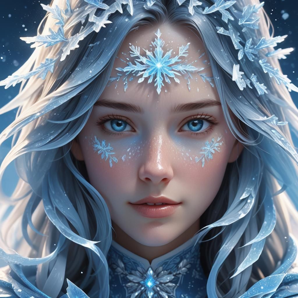 Icy Woman Portrait in Detailed 3D Shading