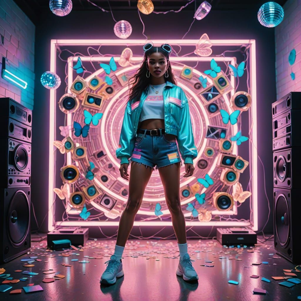 90s Pop Star in Neon Dream World