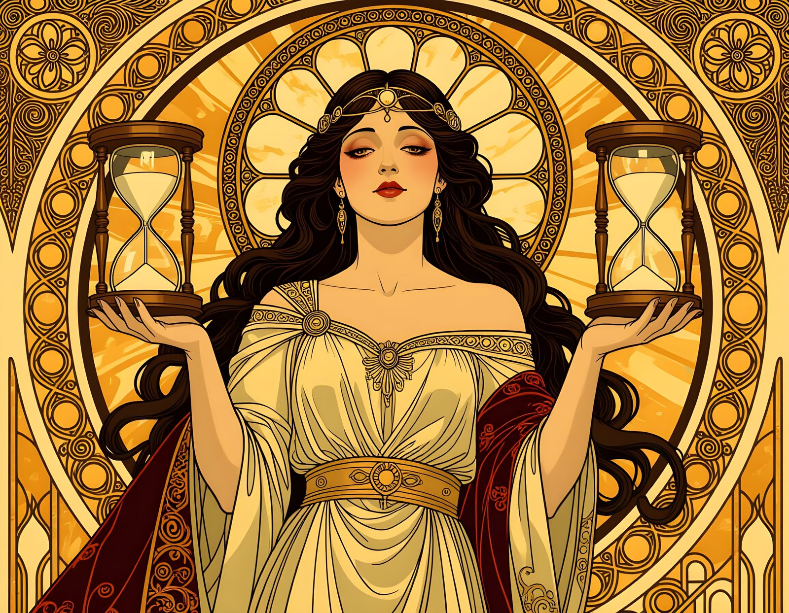 Goddess of Time with Shattered Hourglasses