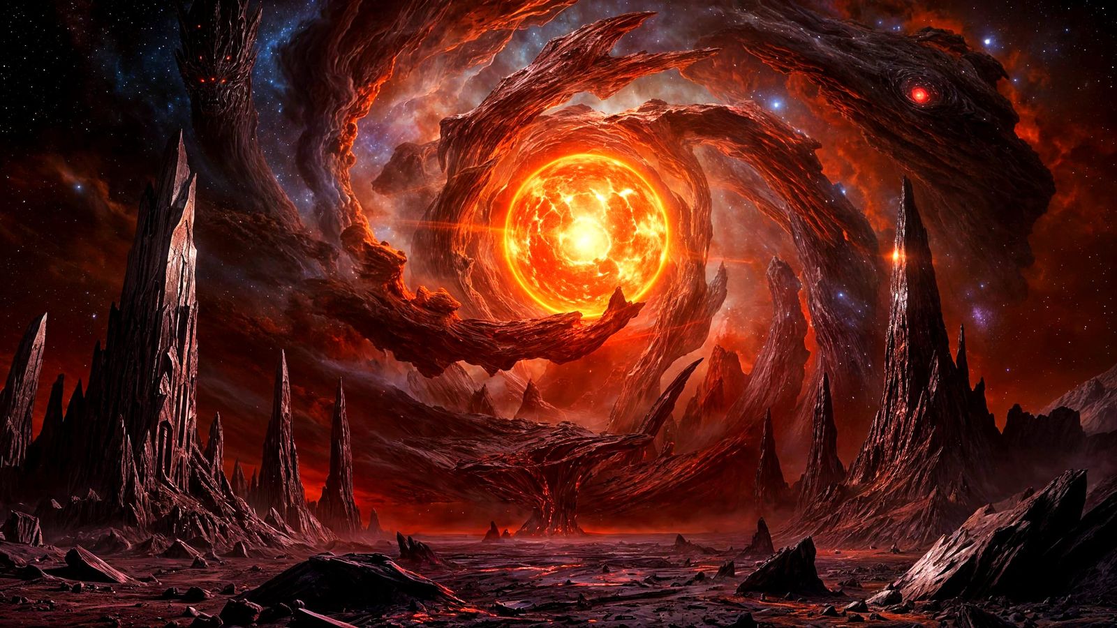 Cosmic Entity Over Alien Landscape in Concept Art Style