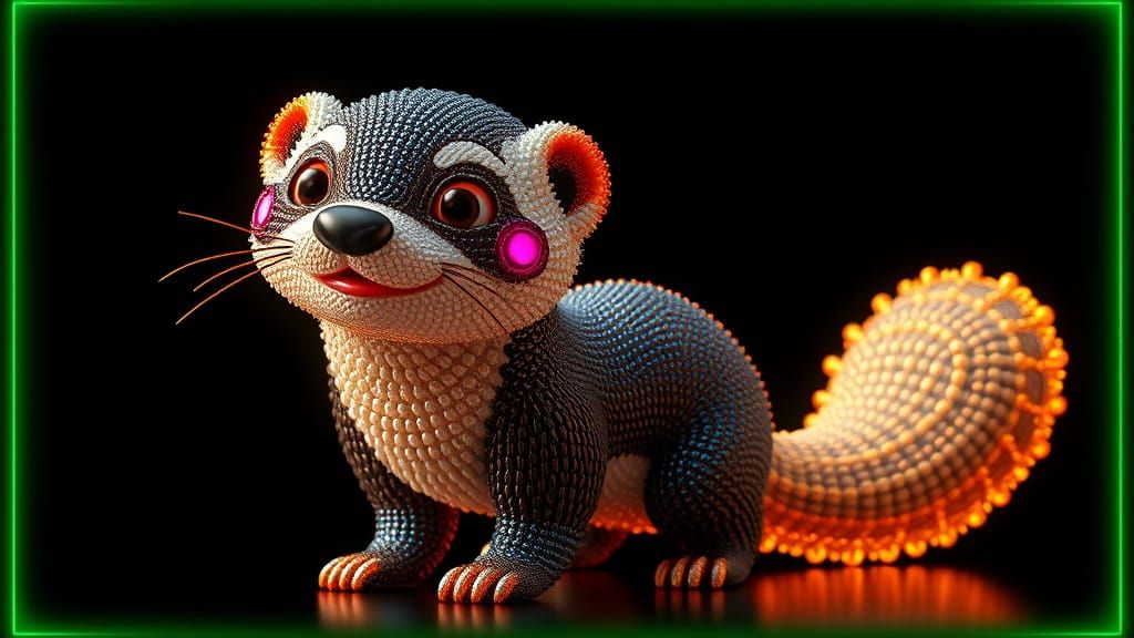 Friendly Anime Chibi Ferret Sculpture in Neon Style