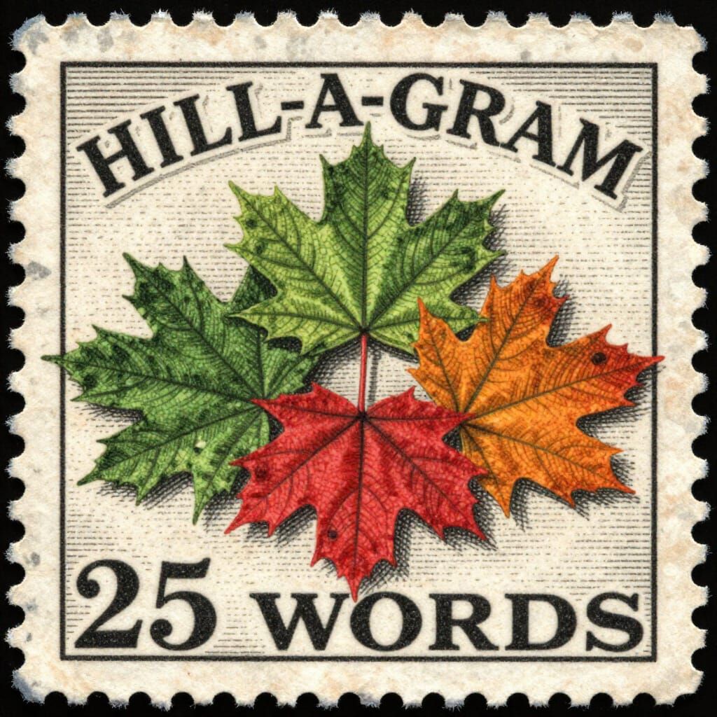 Vintage Postage Stamp Etching with Maple Leaves