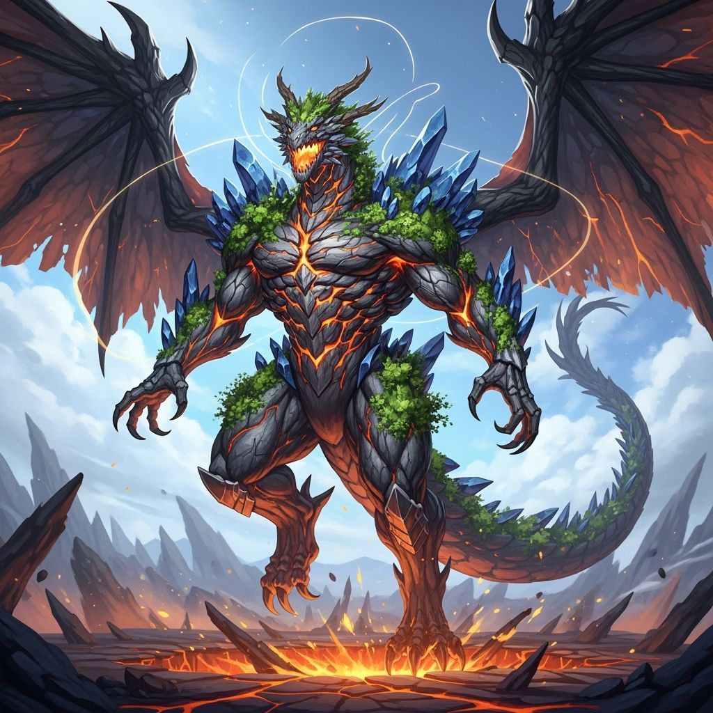 Colossal Earth Dragon in 3D Anime Style