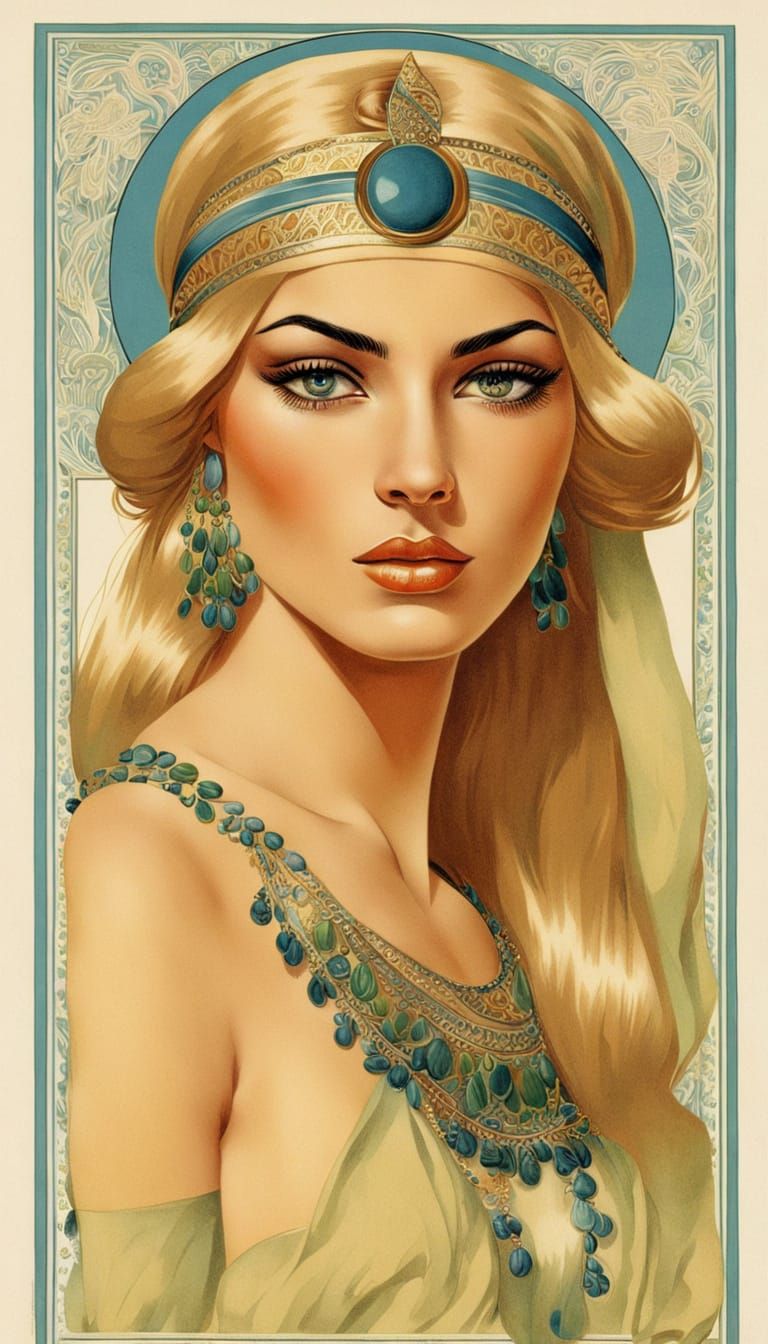 Egyptian Goddess in Vintage Art Style