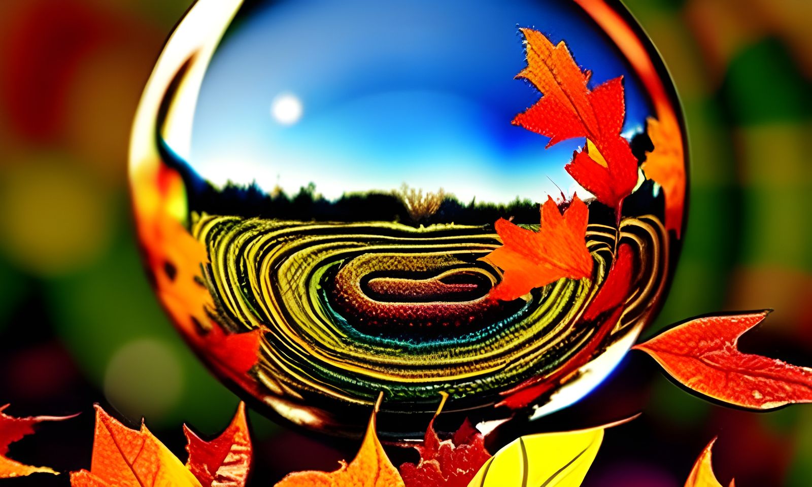 Glass Eyeball with Autumn Tree in Space