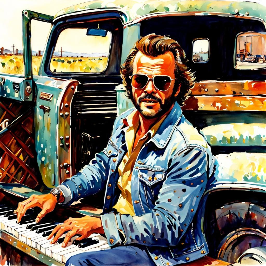 Jack Nicholson Plays Piano: Watercolor Painting