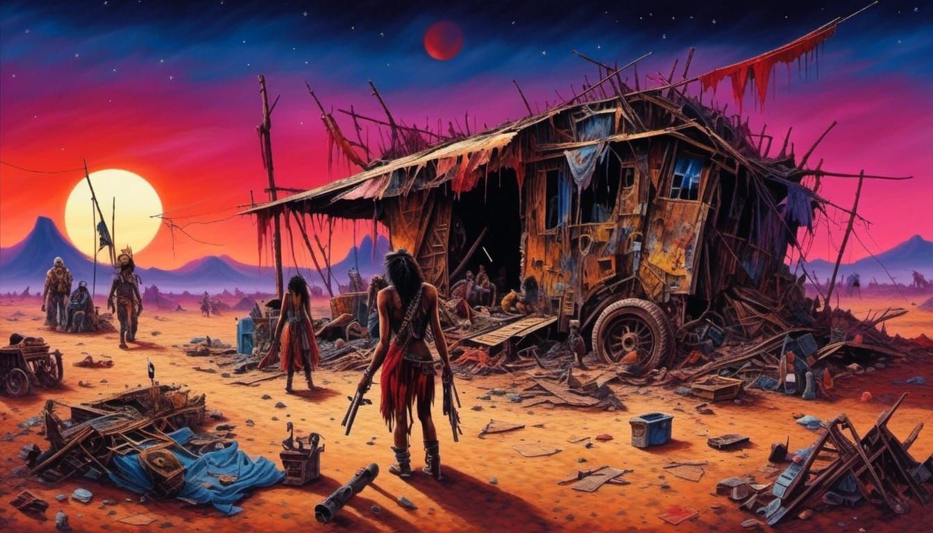 Post-Apocalyptic Desert Camp with Gypsy Warriors