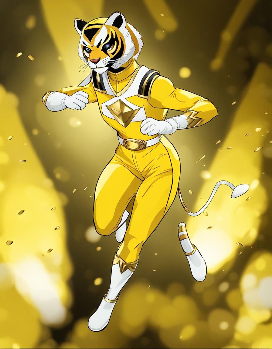 Anthro Sabertooth Tiger in Yellow Power Ranger Suit