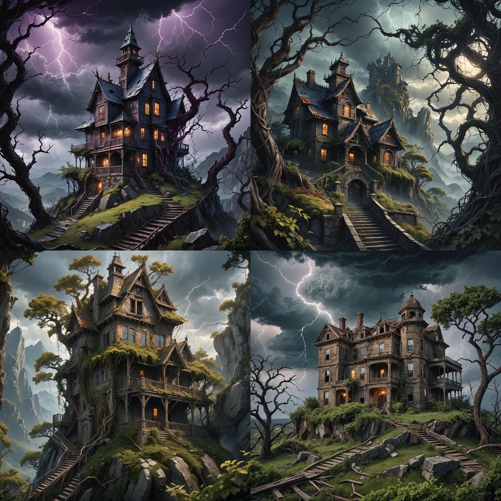 Haunted House on Mountain Peak in Eerie Storm