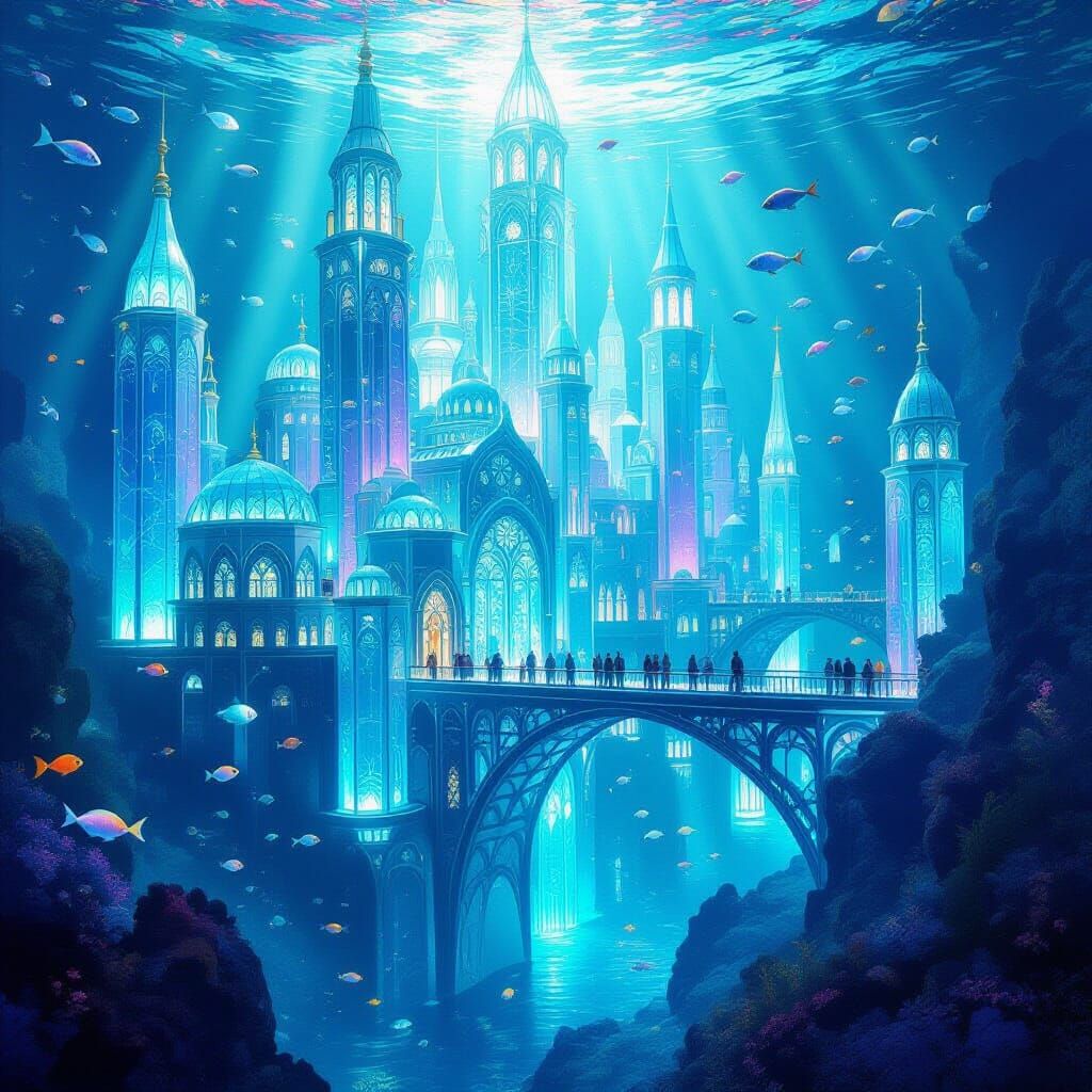 Luminous Sea Glass City Under the Ocean