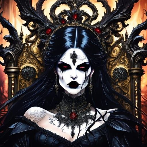 Gothic Vampire Queen on Skull Throne