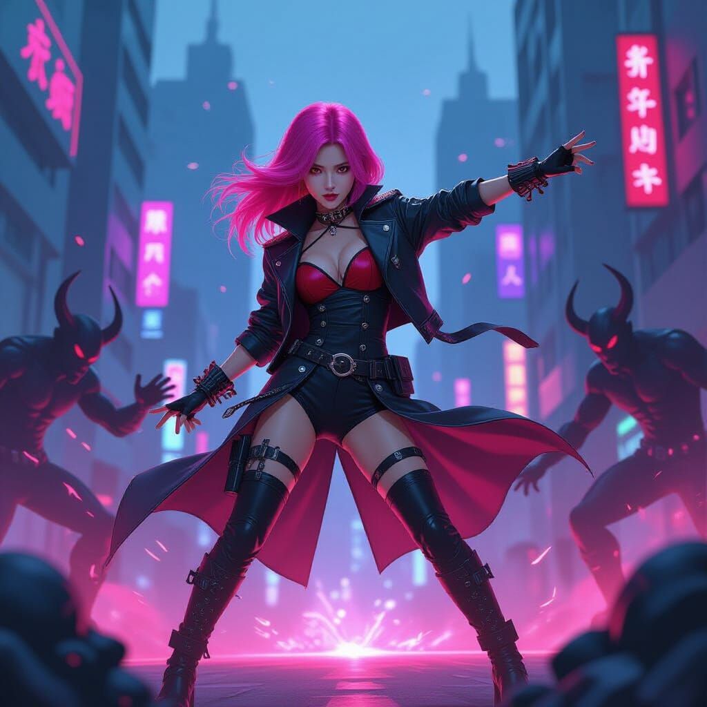 K-Pop Demon Hunter Idol in Neon City