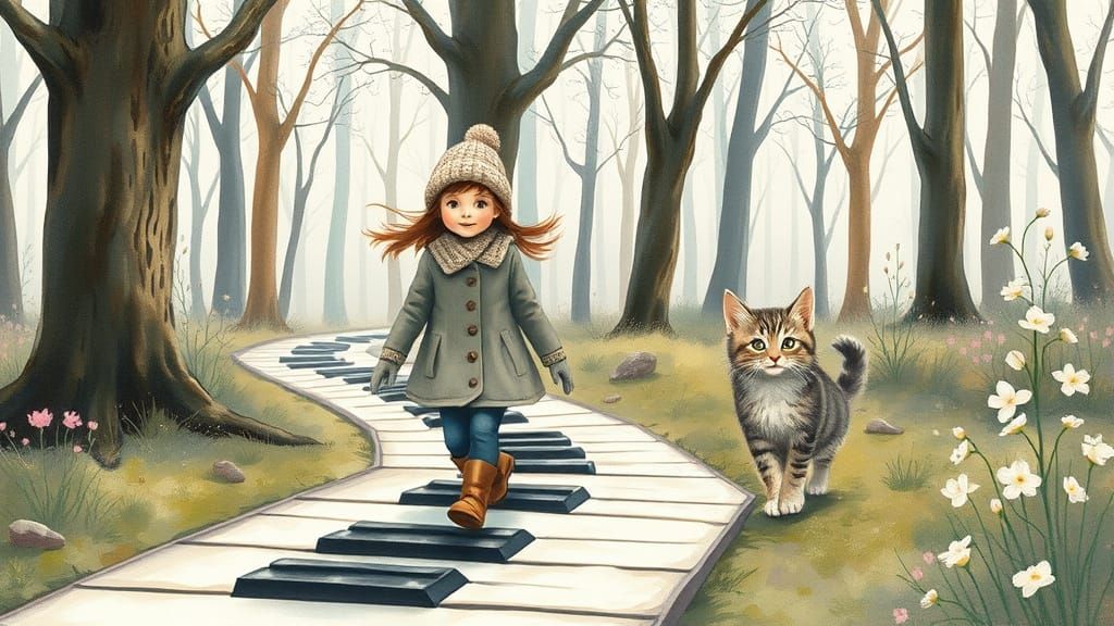 Enchanted Forest: Girl on Piano Key Path