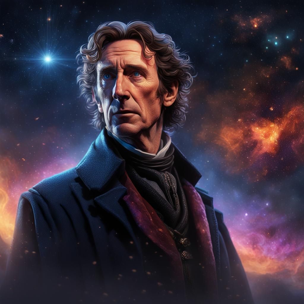 Eighth Doctor Gazing at Nebula in Sci-Fi Art