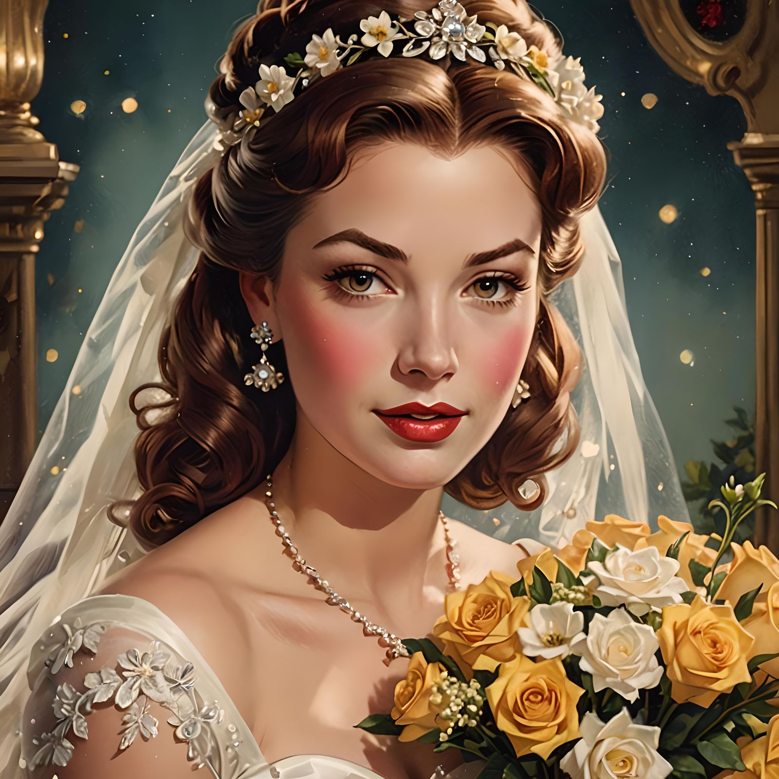 Princess Belle as Bride in Pin-Up Style Portrait